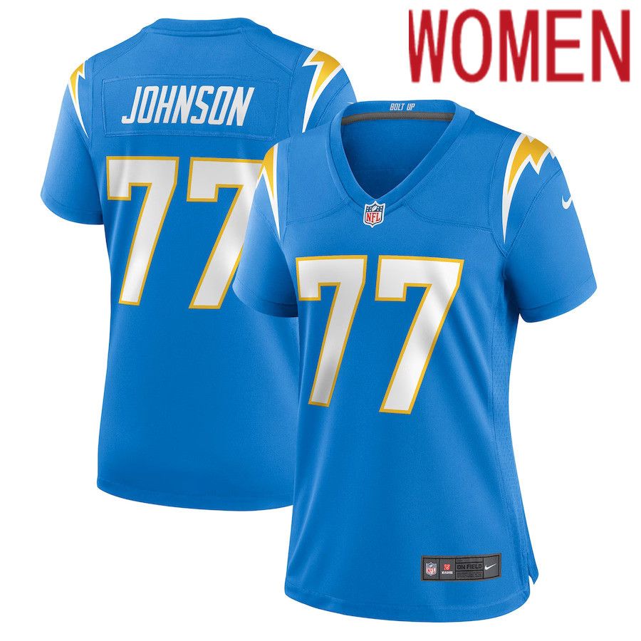 Women Los Angeles Chargers 77 Zion Johnson Nike Powder Blue Player Game NFL Jersey